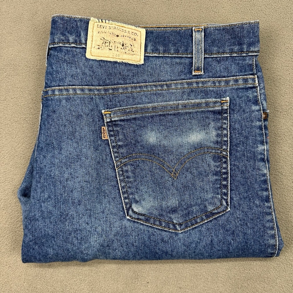 Levis 540 Jeans Mens 42x30 Blue Relaxed Fit Brown Tab Faded Distress 90s Vtg USA